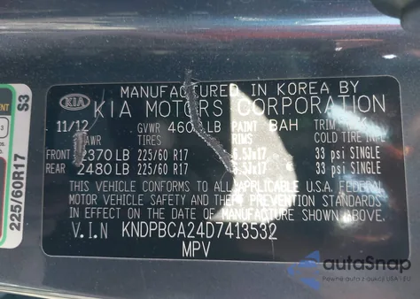 2013 Kia Sportage Lx from USA, damaged, VIN KNDPBCA24D7413532